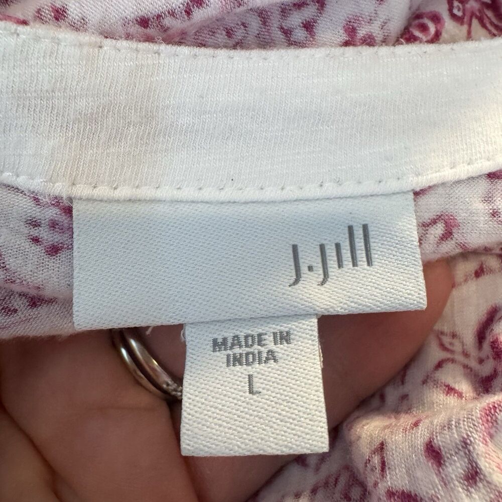 J. Jill Moroccan Tile Button Front V-neck Tunic Top Size L Pink White Sleeveless - Picture 6 of 8